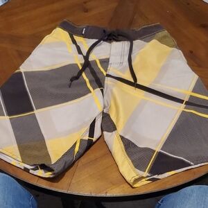 Vibrant Yellow and Gray Men's Swim Board Shorts